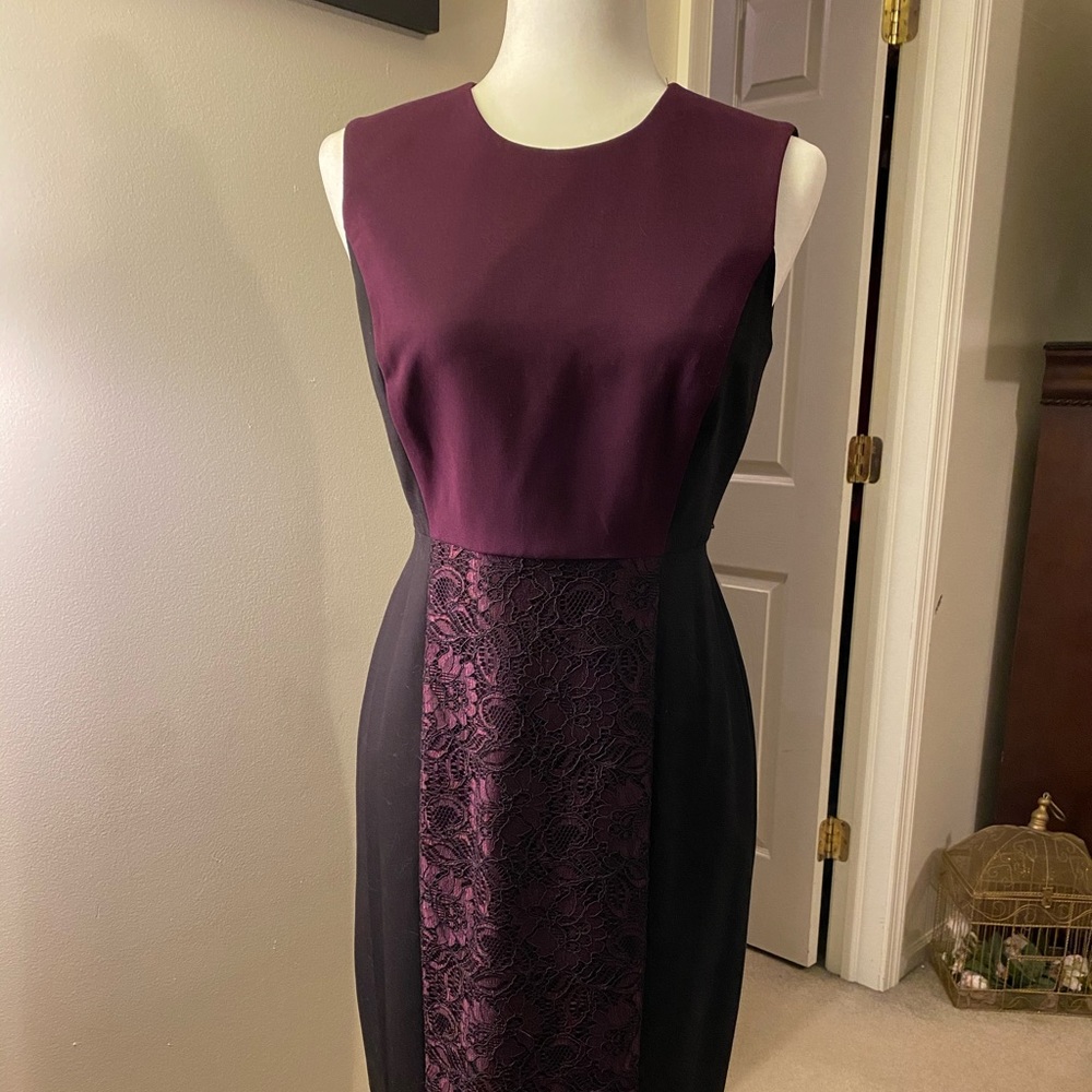 Calvin Klein black and purple pencil dress.